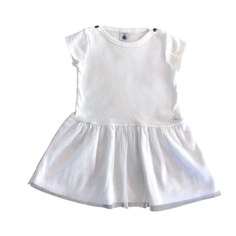 🆕 Petit Bateau Silver Glitter Dot Tulle Dress